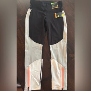 Xersion Black, White and Orange Zipper Women's High Rise Ankle Leggings